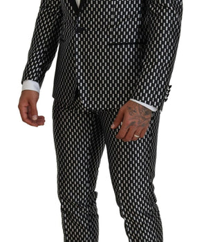 Dolce & Gabbana Black White Silk MARTINI Slim Fit Suit