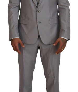 Dolce & Gabbana Silver Wool Silk 3 Piece Slim Fit Suit