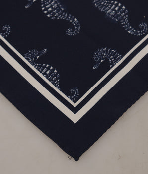 Dolce & Gabbana Blue Seahorse DG Printed Square Handkerchief Scarf