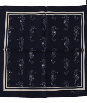 Dolce & Gabbana Blue Seahorse DG Printed Square Handkerchief Scarf