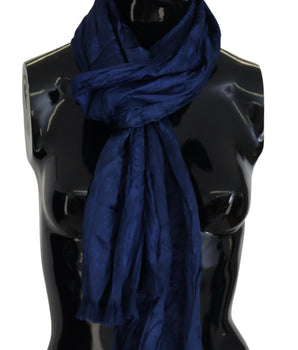 Costume National Blue Silk Shawl Foulard Fringes Scarf