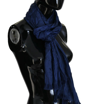 Costume National Blue Silk Shawl Foulard Fringes Scarf