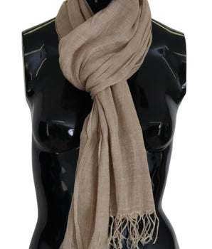 Costume National Beige Cotton Shawl Foulard Fringe Scarf