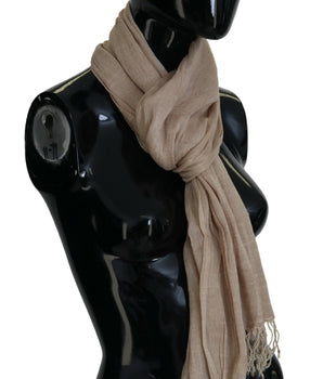 Costume National Beige Cotton Shawl Foulard Fringe Scarf