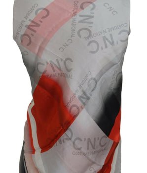 Costume National Gray Red Shawl Foulard Wrap Scarf