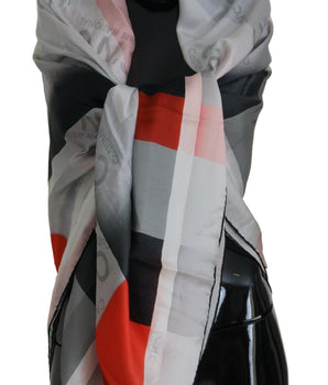 Costume National Gray Red Shawl Foulard Wrap Scarf
