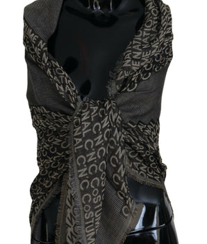 Costume National Gray Logo Knit Neck Wrap Shawl Scarf