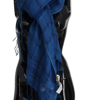 Costume National Blue Linen Shawl Foulard Fringes Scarf