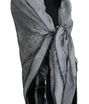 Costume National Gray Print Shawl Foulard Fringes Scarf