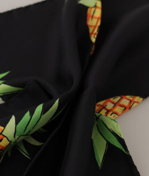 Dolce & Gabbana Black Pineapple Printed Square Handkerchief  Scarf