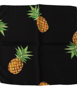Dolce & Gabbana Black Pineapple Printed Square Handkerchief  Scarf