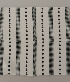 Dolce & Gabbana White Dotted Stripes Square Handkerchief Viscose Scarf