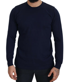 Paolo Pecora Milano Blue Cotton Crewneck Pullover Sweater