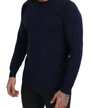 Paolo Pecora Milano Blue Cotton Crewneck Pullover Sweater