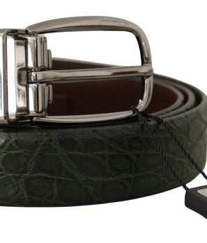 Dolce & Gabbana Green Exotic Leather Silver Buckle Belt