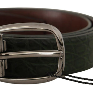 Dolce & Gabbana Green Exotic Leather Silver Buckle Belt