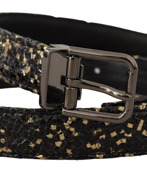 Dolce & Gabbana Gold Black Two-toned Leather Chrome Buckle Belt