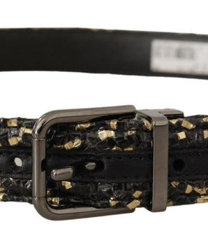 Dolce & Gabbana Gold Black Two-toned Leather Chrome Buckle Belt