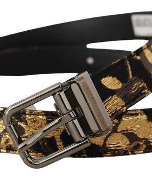 Dolce & Gabbana Multicolor Jacquard Leather Logo Metal Buckle Belt