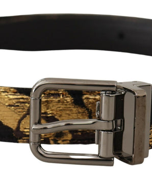 Dolce & Gabbana Multicolor Jacquard Leather Logo Metal Buckle Belt