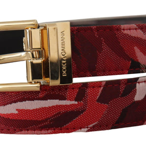 Dolce &amp; Gabbana Red Multicolor Leather Belt with Gold-Tone Buckle