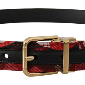 Dolce &amp; Gabbana Red Multicolor Leather Belt with Gold-Tone Buckle