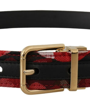 Dolce & Gabbana Red Jacquard Rose Leather Gold Metal Buckle Belt