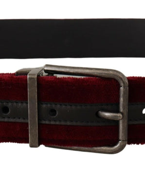 Dolce & Gabbana Maroon Velvet Leather Wide Vintage Metal Buckle Belt