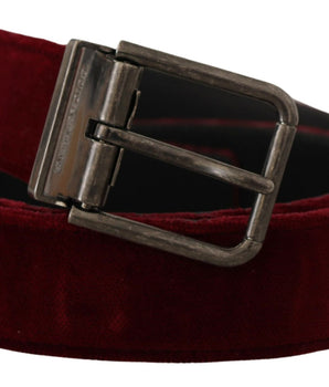 Dolce & Gabbana Maroon Velvet Leather Wide Vintage Metal Buckle Belt