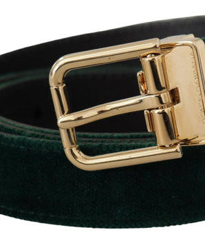 Dolce & Gabbana Green Velvet Leather Gold Metal Logo Belt