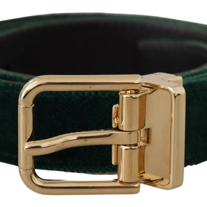 Dolce & Gabbana Emerald Velvet Designer Belt with Golden Buckle