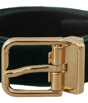 Dolce & Gabbana Green Velvet Leather Gold Metal Logo Belt