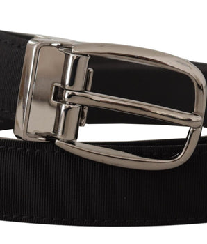 Dolce & Gabbana Black Grosgrain Leather Silver Logo Buckle Belt