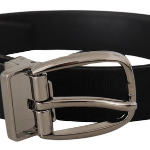 Dolce &amp; Gabbana Elegant Grosgrain Leather Belt with Silver Buckle