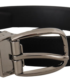 Dolce & Gabbana Black Grosgrain Leather Silver Logo Buckle Belt