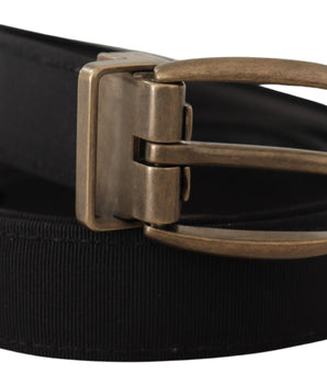 Dolce & Gabbana Black Grosgrain Leather Bronze Metal Belt
