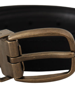 Dolce & Gabbana Black Grosgrain Leather Bronze Metal Belt