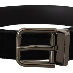 Dolce &amp; Gabbana Elegant Black Leather Belt with Silver Tone Buckle