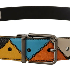 Dolce & Gabbana Multicolor Leather Belt with Silver Buckle