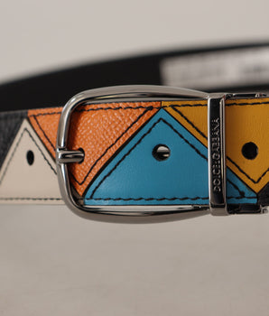 Dolce & Gabbana Multicolor Leather Silver Tone Logo Buckle Belt