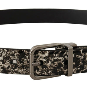 Dolce & Gabbana Elegant Black Marble Print Leather Belt