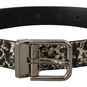 Dolce &amp; Gabbana Elegant Black Marble Print Leather Belt