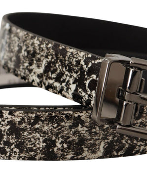 Dolce & Gabbana Black Marble Print Leather Gray Logo Belt