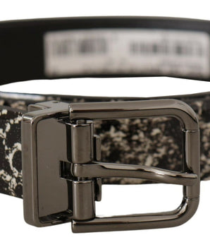 Dolce & Gabbana Black Marble Print Leather Gray Logo Belt