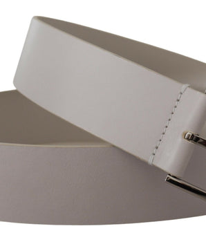 Dolce &amp; Gabbana White Leather Wide Silver Metal Buckle Belt