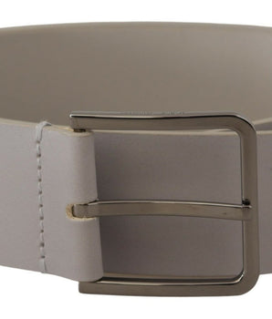 Dolce &amp; Gabbana White Leather Wide Silver Metal Buckle Belt