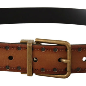 Dolce & Gabbana Elegant Brown Leather Belt with Brass Buckle