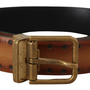 Dolce &amp; Gabbana Elegant Brown Leather Belt with Brass Buckle