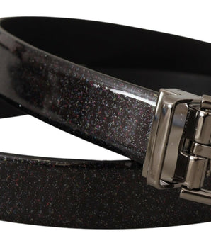 Dolce & Gabbana Black Vernice Puntinata Leather Silver Tone Metal Belt