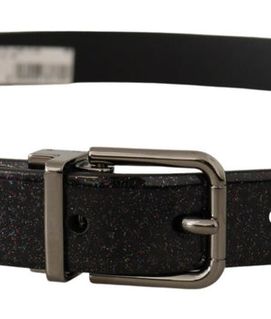 Dolce & Gabbana Black Vernice Puntinata Leather Silver Tone Metal Belt